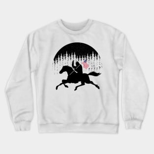 Bigfoot Riding Horse Riding Silhouette Usa Flag Crewneck Sweatshirt